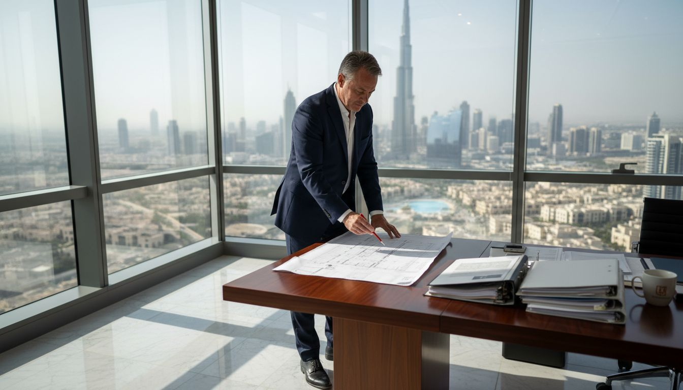 Consultant reviewing Dubai property blueprints